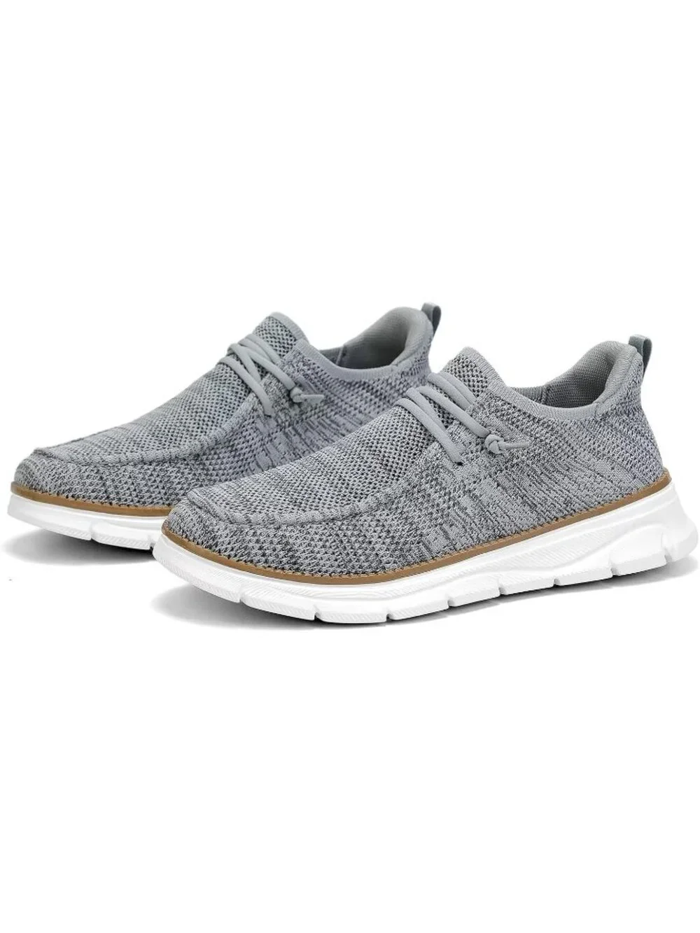 Men's Grey White Slip On Loafers Comfortable Boat Casual Walking Sneaker Shoes